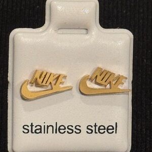 Fashion Jewelry Nike Gold Stainless Steel Logo Studs .25 inch